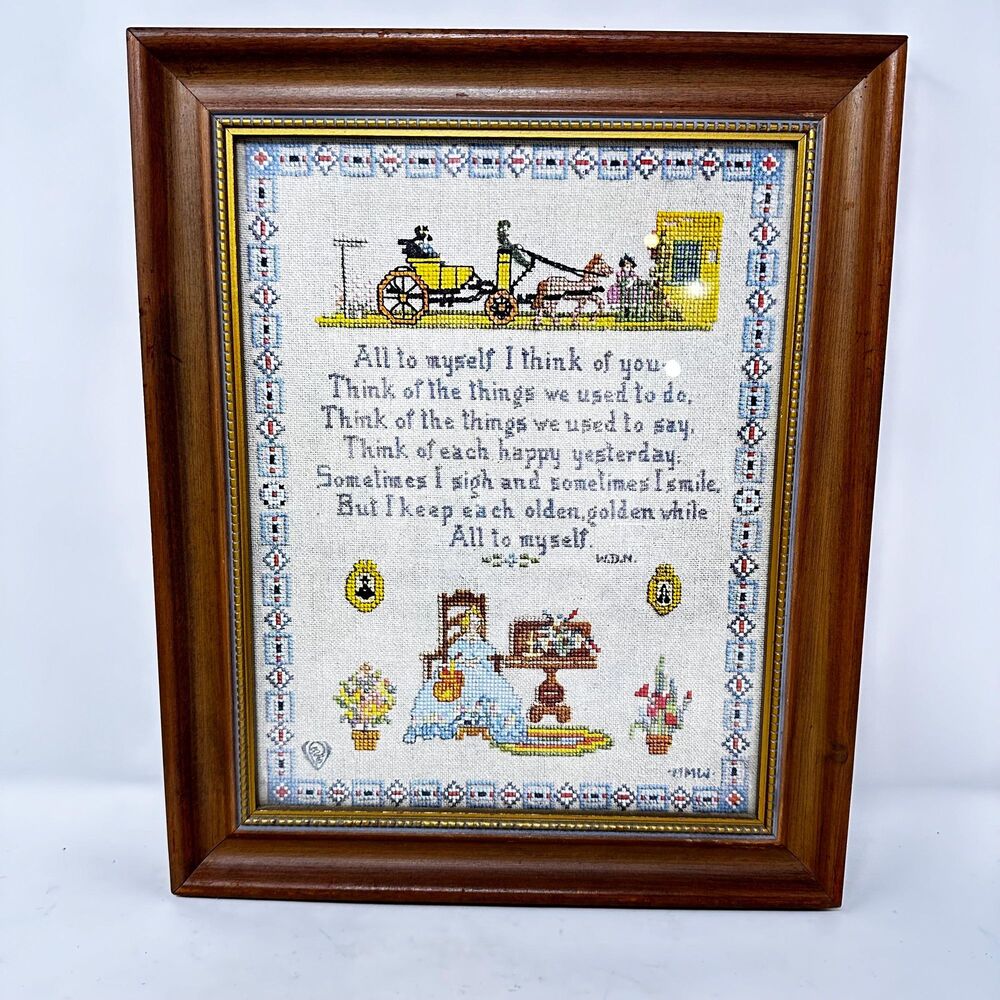 Antique Volland Co All To Myself Sampler Print Framed 1912 Lithograph Poem